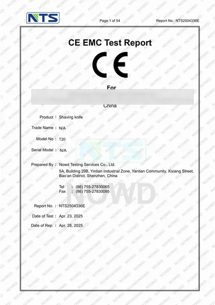 Sample EMC laboratory test report for shaving knife model T20
